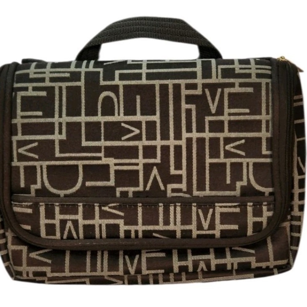 DVF Diane Von Furstenberg Hanging Cosmetic Toiletry Travel Organizer Case Brown